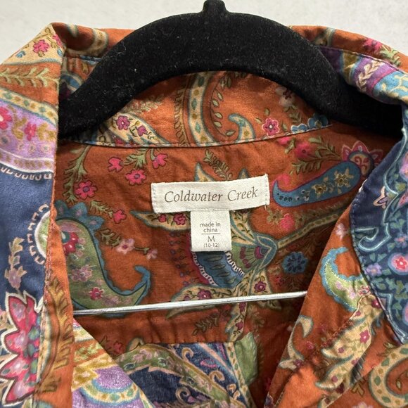 Coldwater Creek Shirt Womens Medium Paisley Button Front Stretch Long Sleeve - Picture 2 of 9
